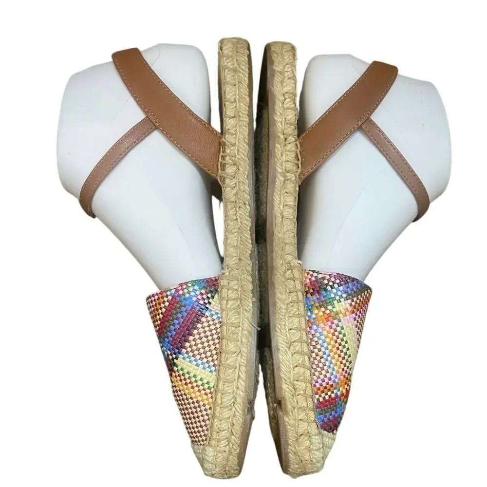 Talbots Espadrilles 7 1/2 IZZY D'ORSAY Closed Toe Ankle Strap Woven Madras Flats